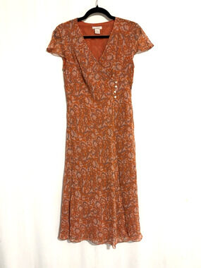 Sundance Dress 6 Orange Floral Midi Aline Vneck Boho